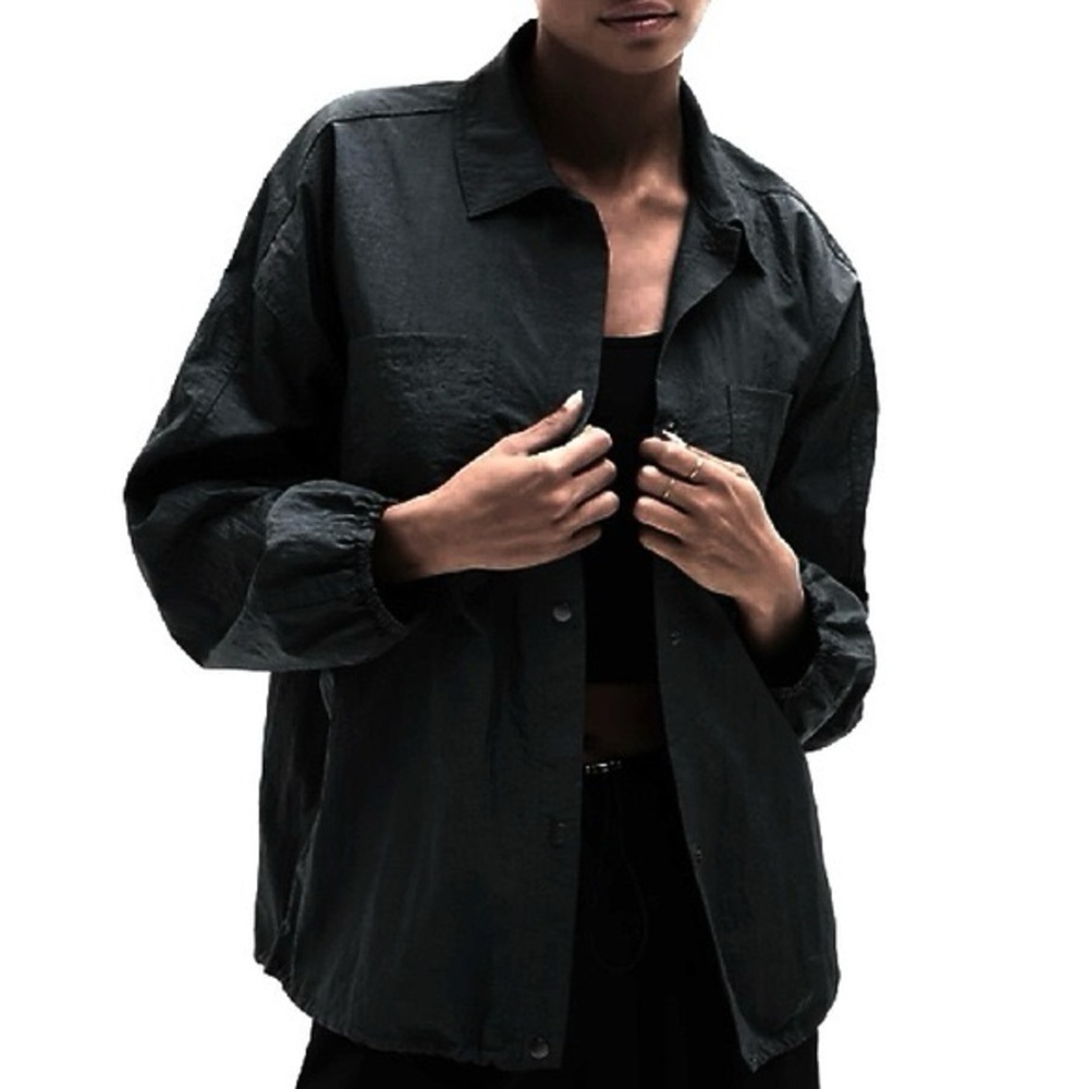 ATHLETA Women’s Lunar Sheen Snap Button Down Black Shirt Size XL NEW